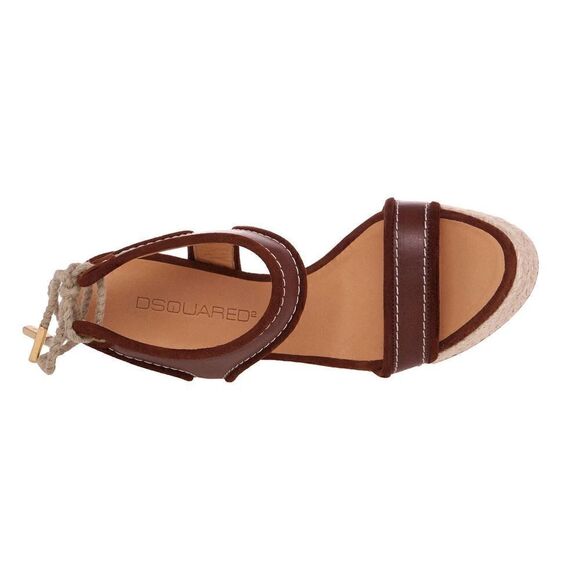 New DSQUARED2 US 8 Women Shoes Brown Leather Back Lace Platform Wedge Sandals - Picture 8 of 12